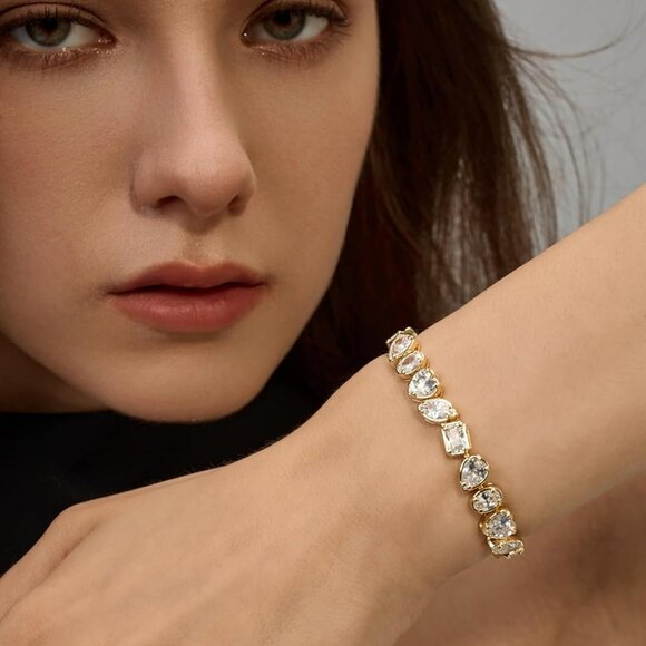 14K Gold Filled Tennis Bracelet for Women Oval Stone Cut Hypoallergenic Gift - Picture 3 of 8